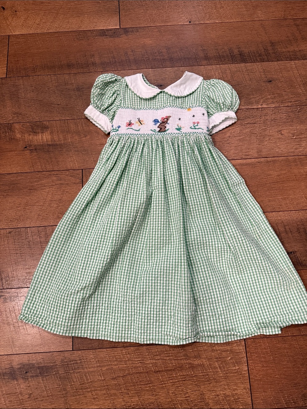 Strasburg Green and White Gingham Smocked Bunny Dress
